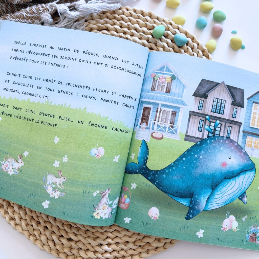 le cachalot de pâques livre activité enfant tout-petit fête chocolat lapin album jeunesse illustré auteur Québécois belle elaine auteure mini jeu chasse coco