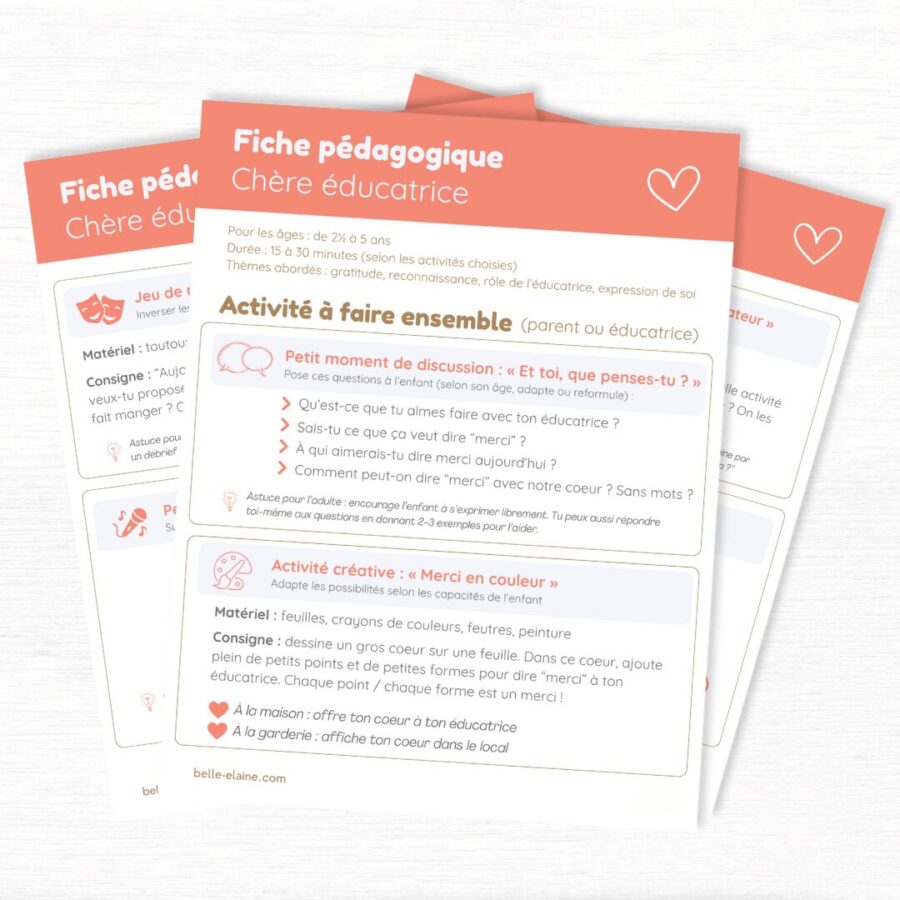 fiche pédagogique activité livre enfant chère éducatrice garderie cpe belle elaine auteure pdf à imprimer