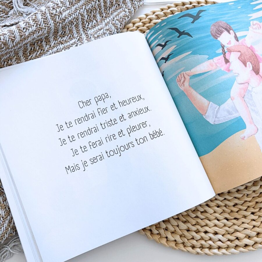 cher papa livre enfant annonce grossesse enceinte idée cadeau shower maman bébé album jeunesse belle elaine auteure intérieur pages lettre poème futur papa