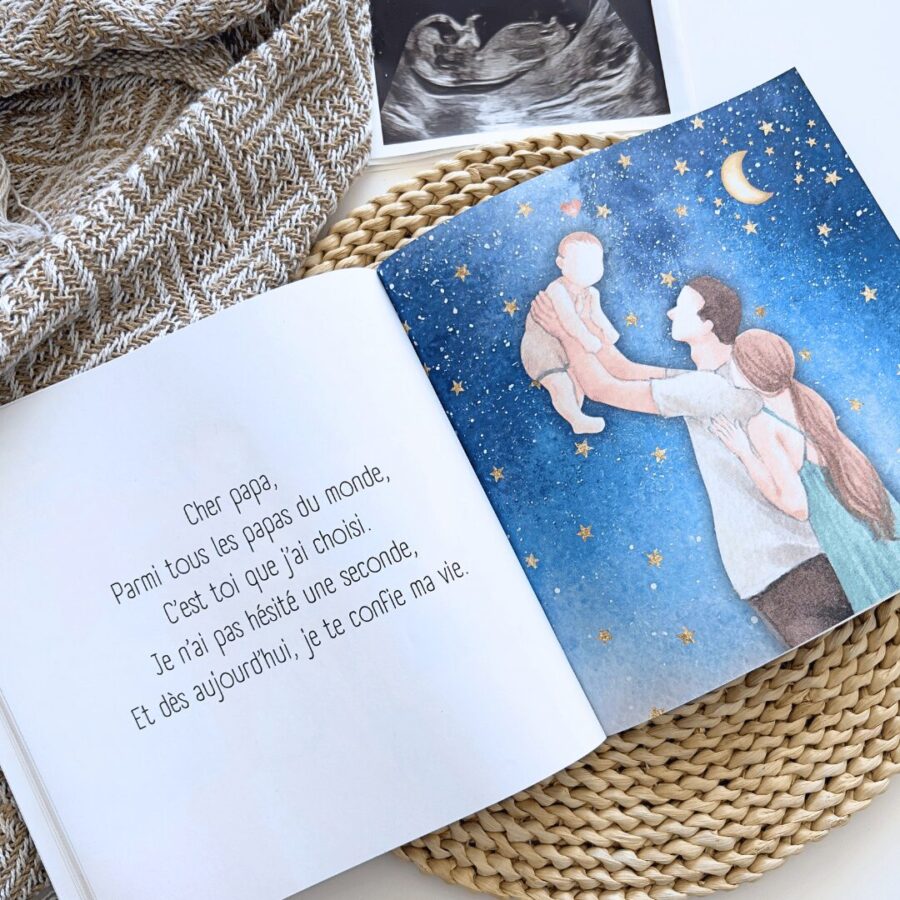 cher papa livre enfant annonce grossesse enceinte idée cadeau shower maman bébé album jeunesse belle elaine auteure intérieur pages lettre poème futur papa quoi offrir