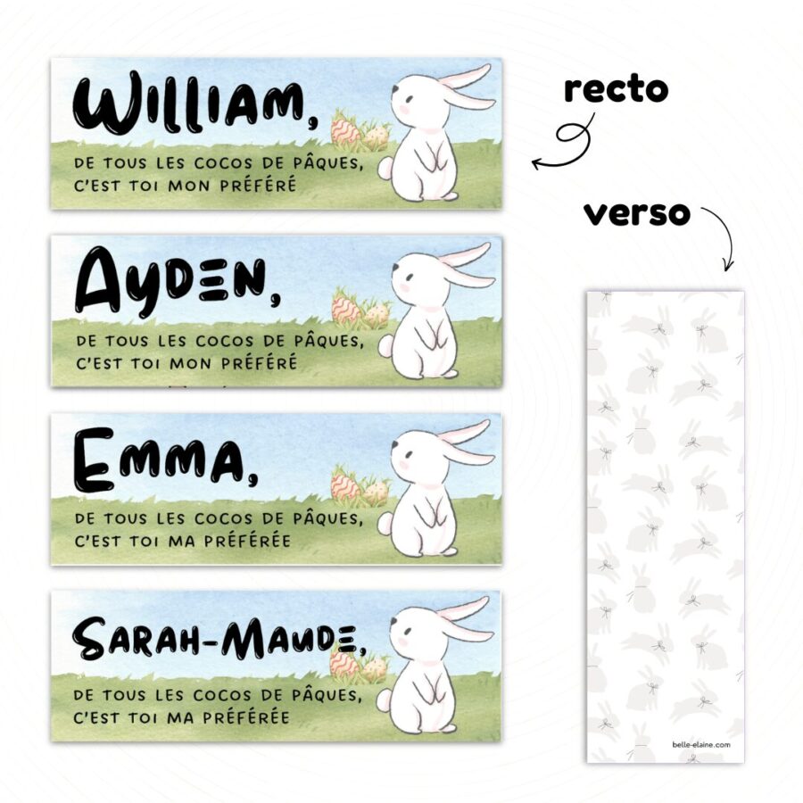 signet personnalisé livre pâques activité idée personnalisable enfant bébé histoire quoi faire chasse coco prénom lapin carotte oeuf chocolat belle elaine auteure le cachalot de pâques marque-page prénom tout-petit