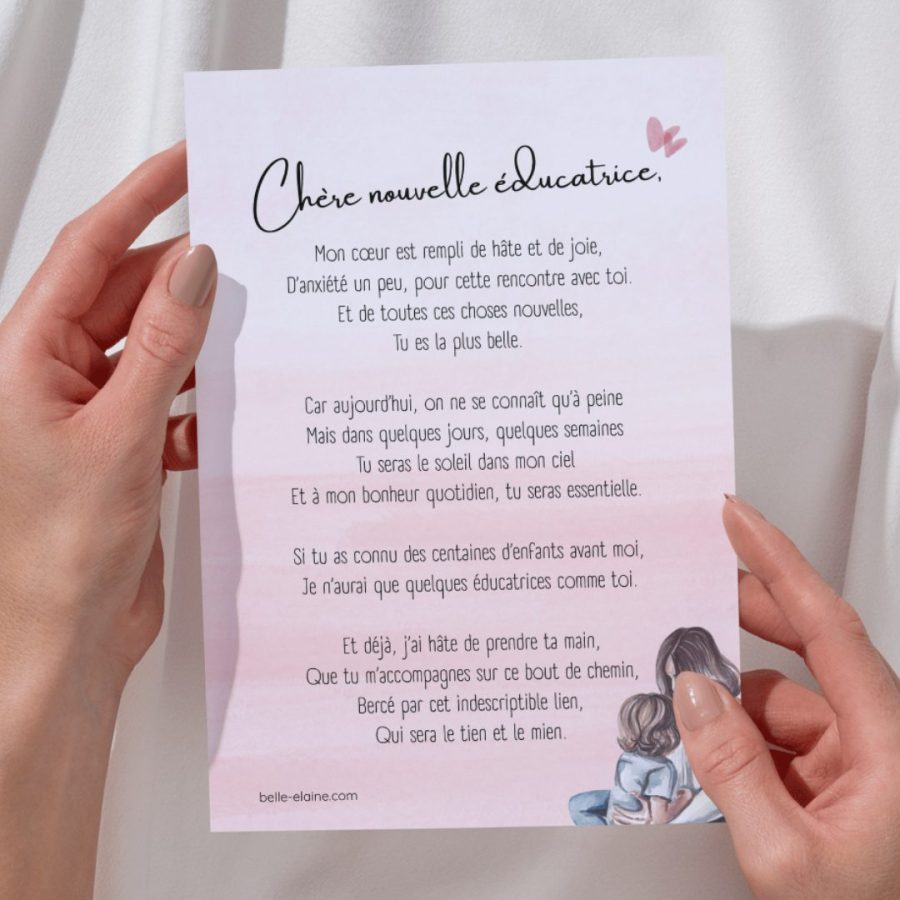 carte postale chère nouvelle éducatrice idée cadeau garderie cpe enfant bébé belle elaine auteure milieu familial livre personnalisé recto